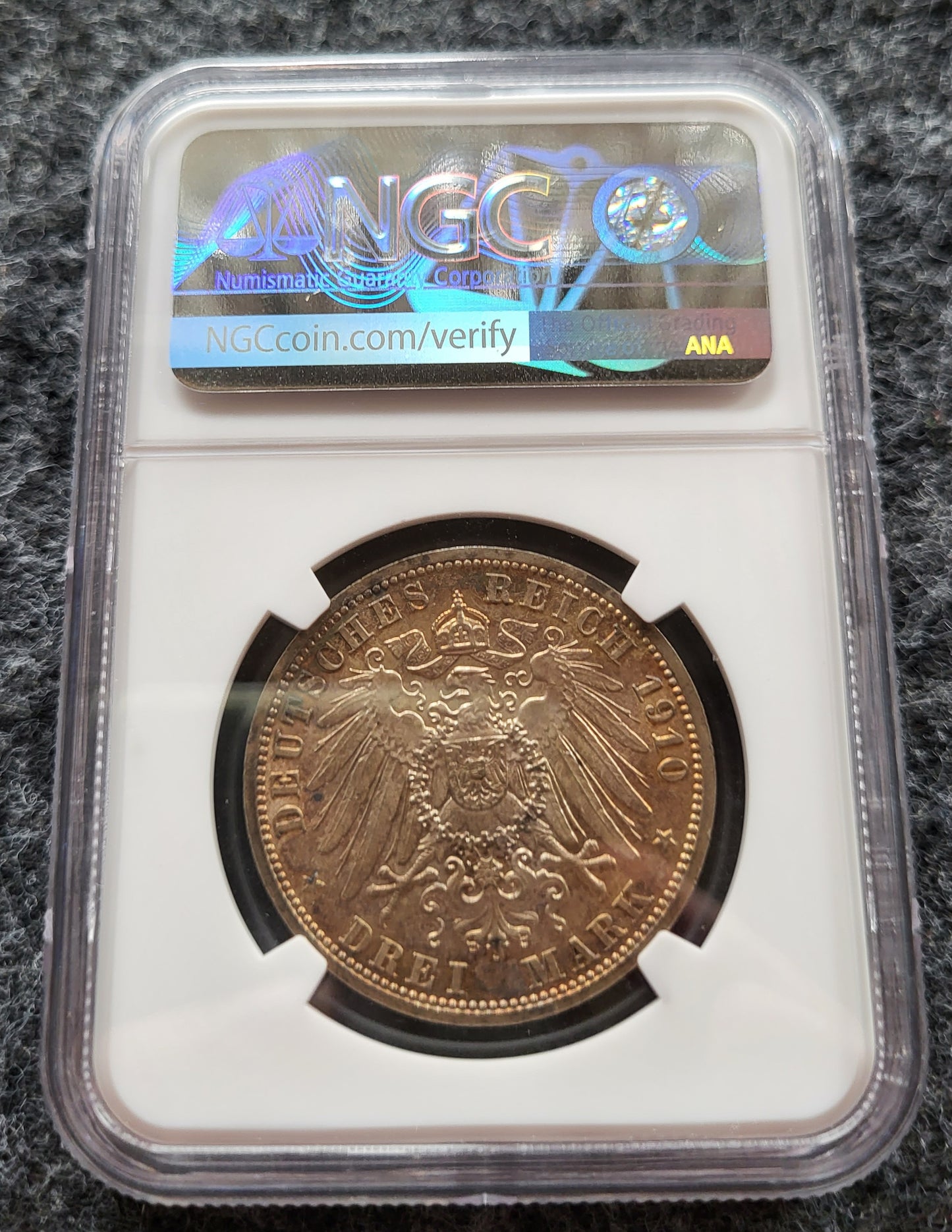 3 Mark Kaiserreich Sachsen Weimar Eisenach 1910 NGC zertifiziert MS 62