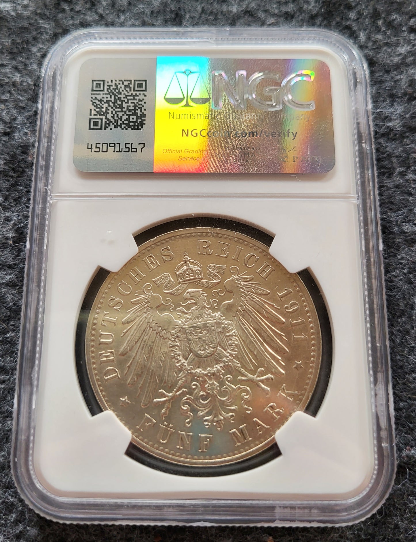 5 Mark Kaiserreich Bayern 1911 NGC zertifiziert MS gereinigt