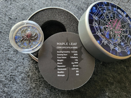 1oz Silber Maple Leaf 2025 Spinne mit Juwelen Insert