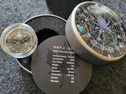 1oz Silber Maple Leaf 2025 Spinne mit Juwelen Insert
