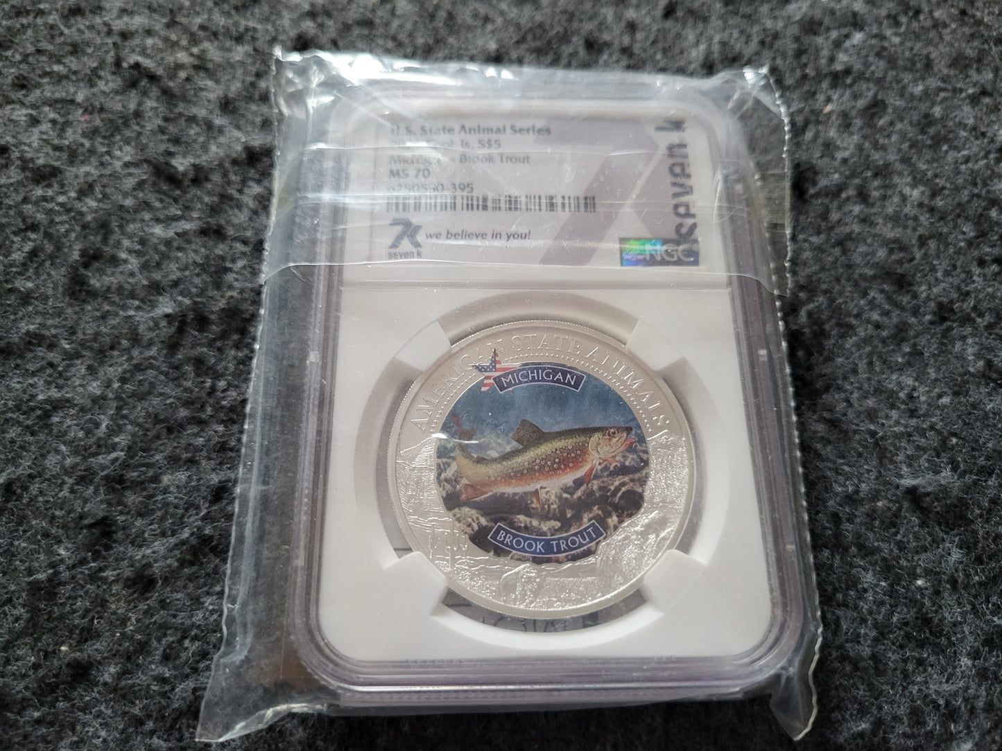 1oz Silber Michigan Brook Trout Coloriert NGC Zertifiziert MS 70