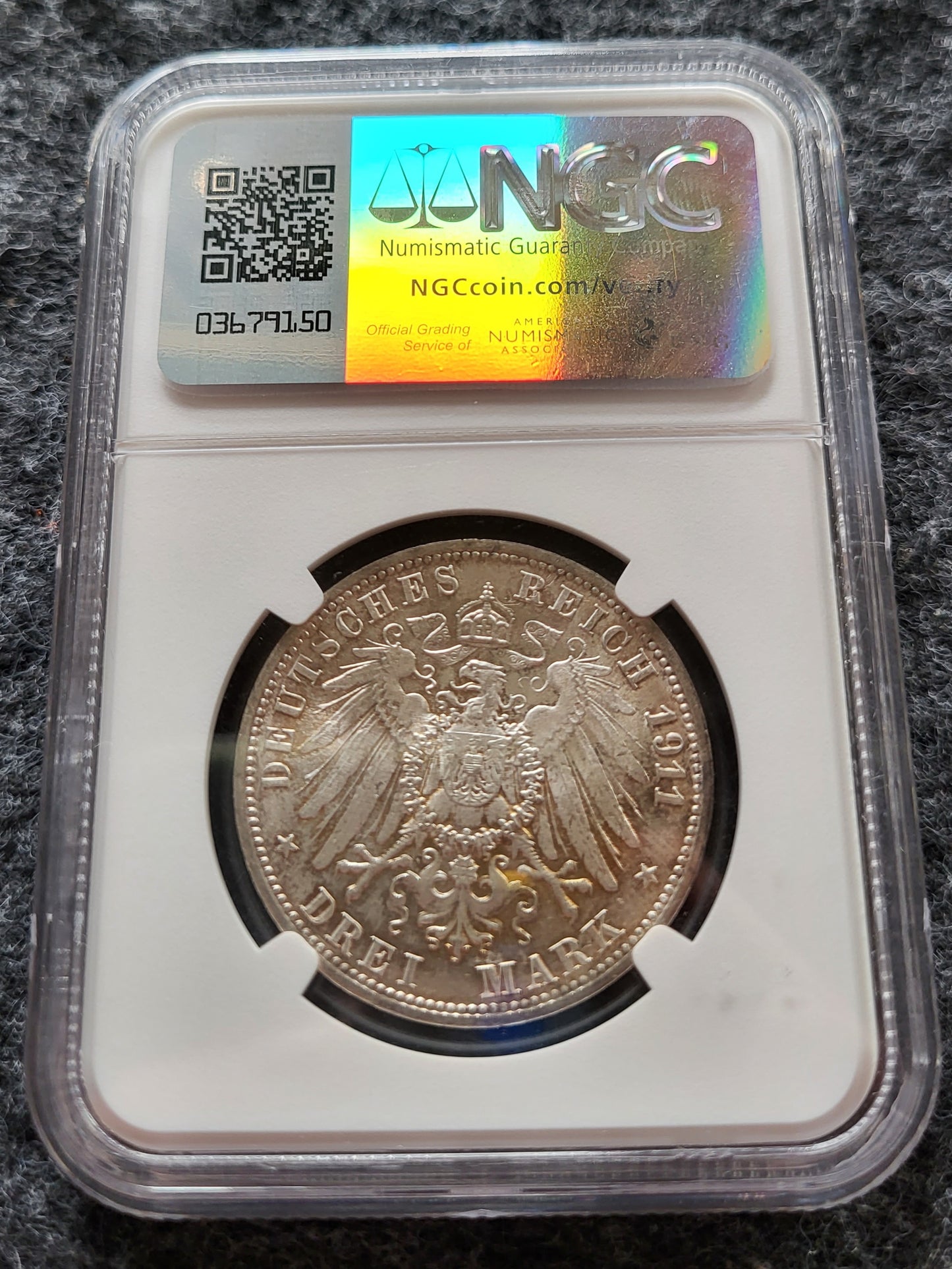3 Mark Kaiserreich Württemberg 1911 Hochzeit NGC zertifiziert MS 65
