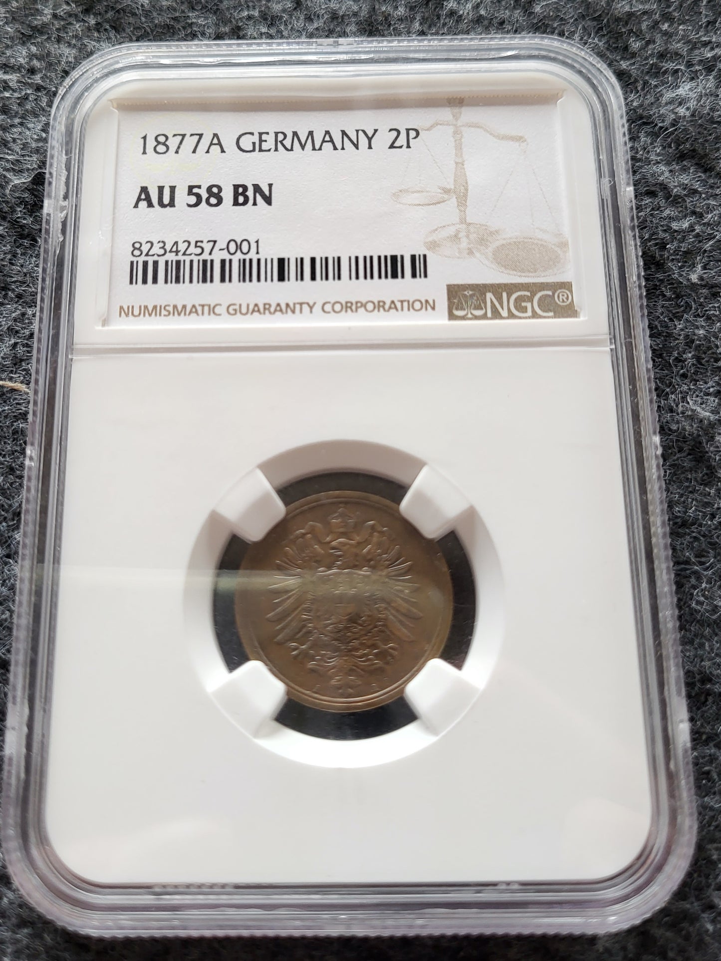 2 Pfennig Kaiserreich 1877 A NGC zertifiziert AU 58