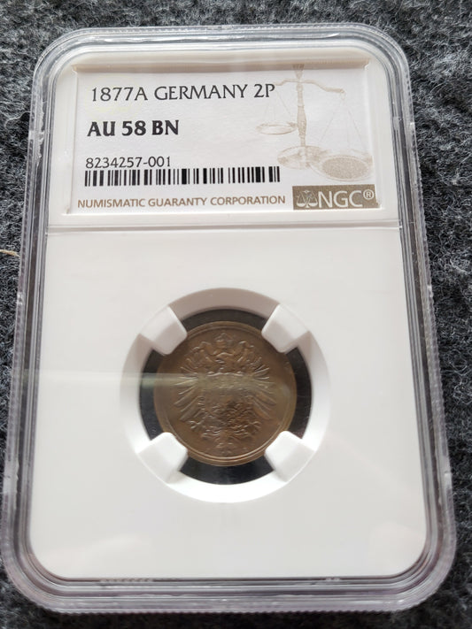 2 Pfennig Kaiserreich 1877 A NGC zertifiziert AU 58