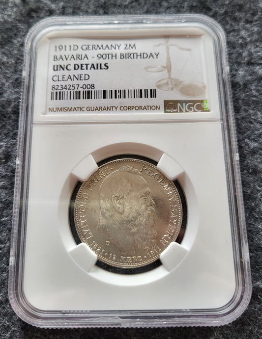 2 Mark Kaiserreich Bayern 1911 NGC zertifiziert MS gereinigt