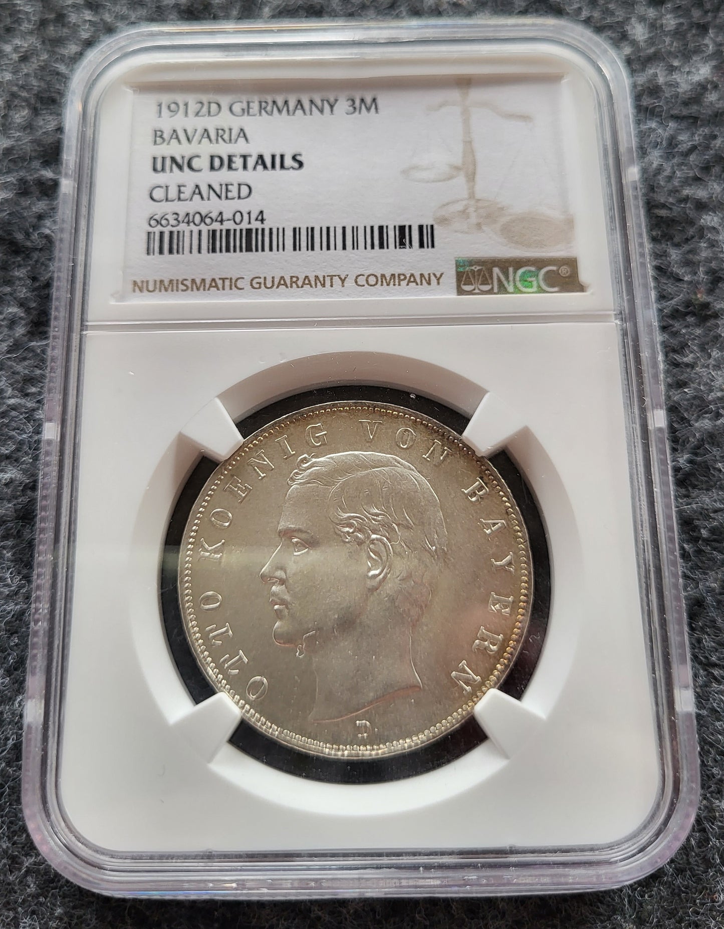 3 Mark Kaiserreich Bayern 1912 NGC zertifiziert MS gereinigt