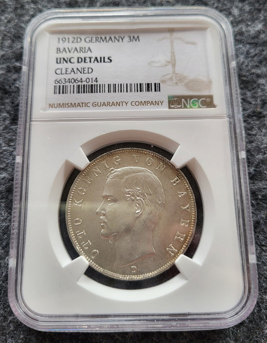3 Mark Kaiserreich Bayern 1912 NGC zertifiziert MS gereinigt