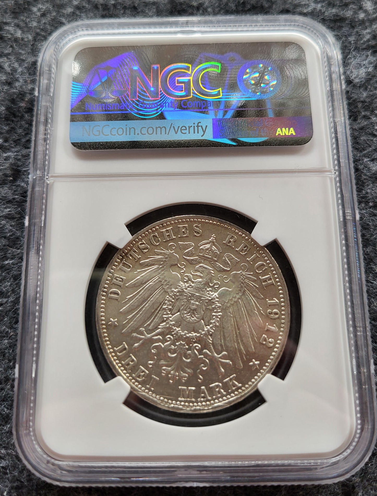 3 Mark Kaiserreich Bayern 1912 NGC zertifiziert MS gereinigt
