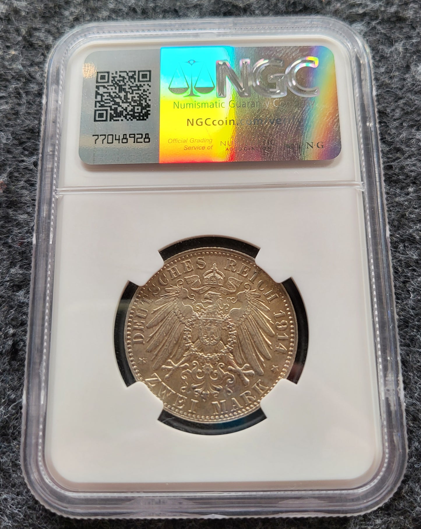 2 Mark Kaiserreich Bayern 1914 NGC zertifiziert AU 58