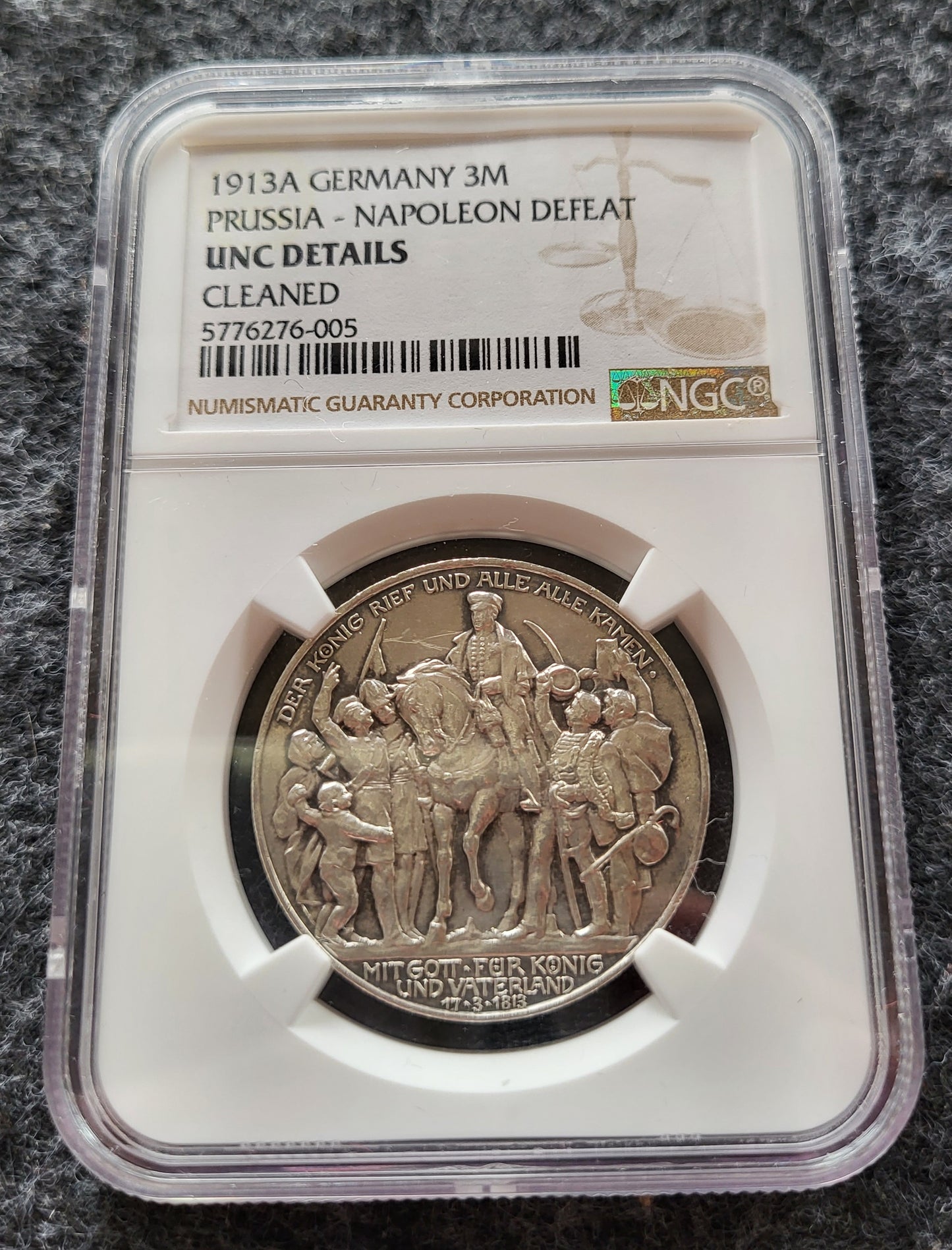 3 Mark Kaiserreich Preußen 1913 NGC zertifiziert MS gereinigt