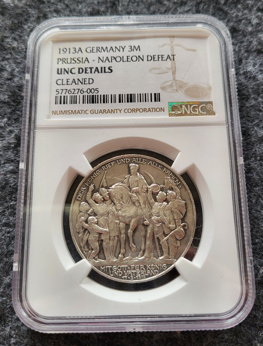 3 Mark Kaiserreich Preußen 1913 NGC zertifiziert MS gereinigt