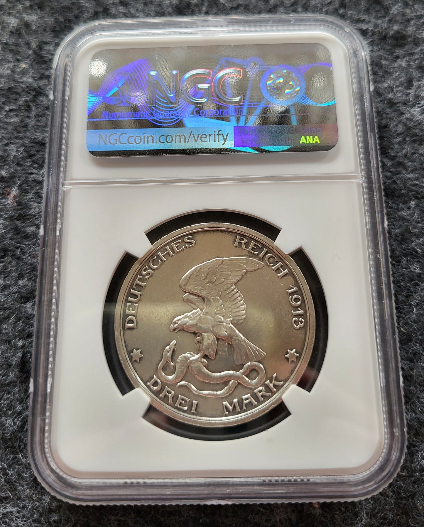 3 Mark Kaiserreich Preußen 1913 NGC zertifiziert MS gereinigt