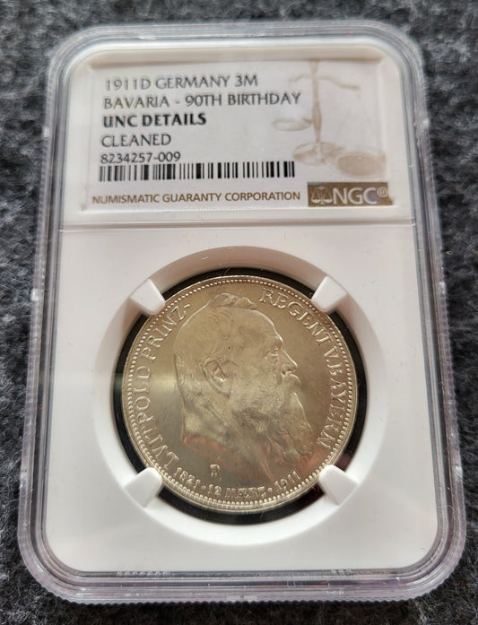 3 Mark Kaiserreich Bayern 1911 NGC zertifiziert MS gereinigt