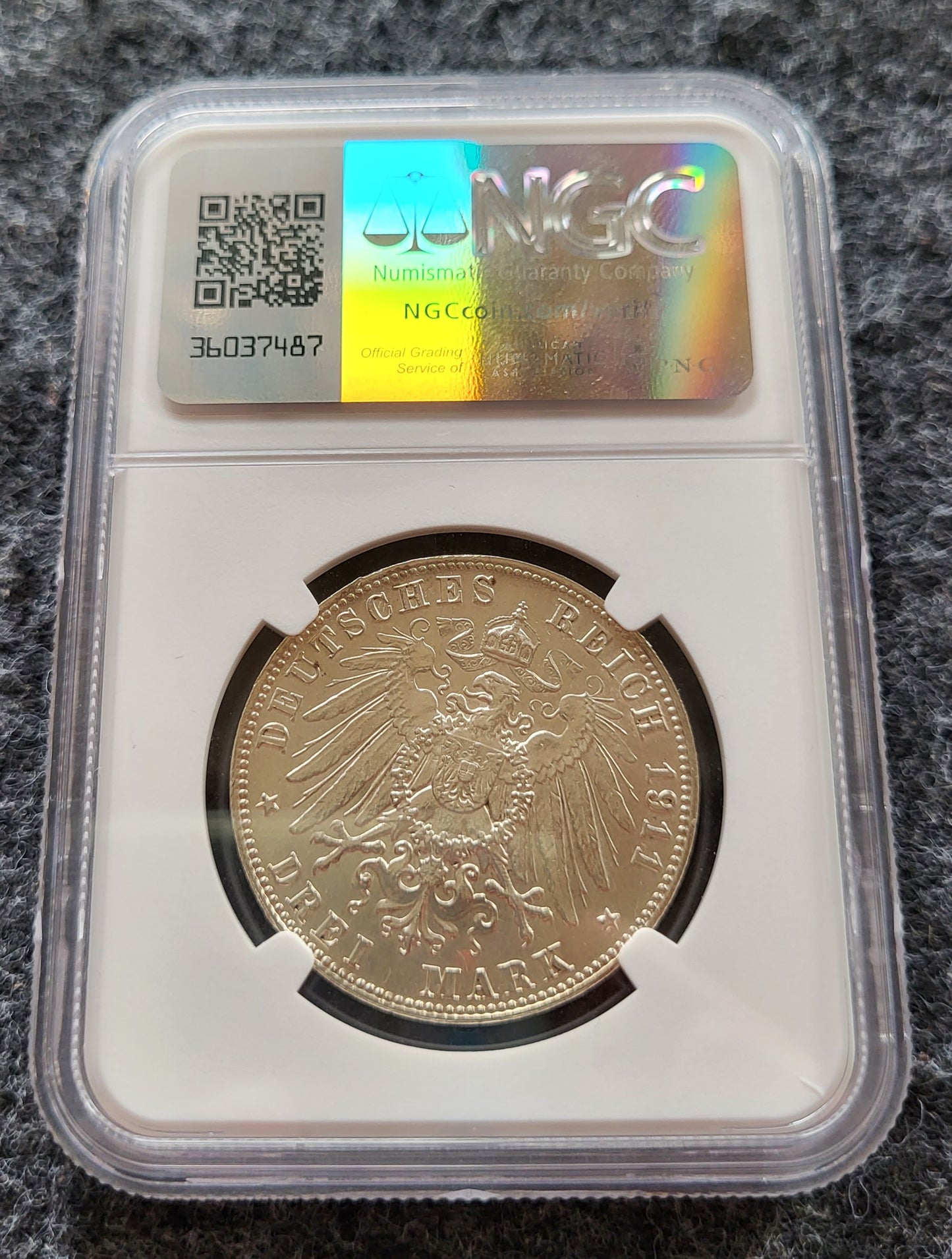3 Mark Kaiserreich Bayern 1911 NGC zertifiziert MS gereinigt