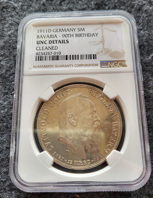 5 Mark Kaiserreich Bayern 1911 NGC zertifiziert MS gereinigt