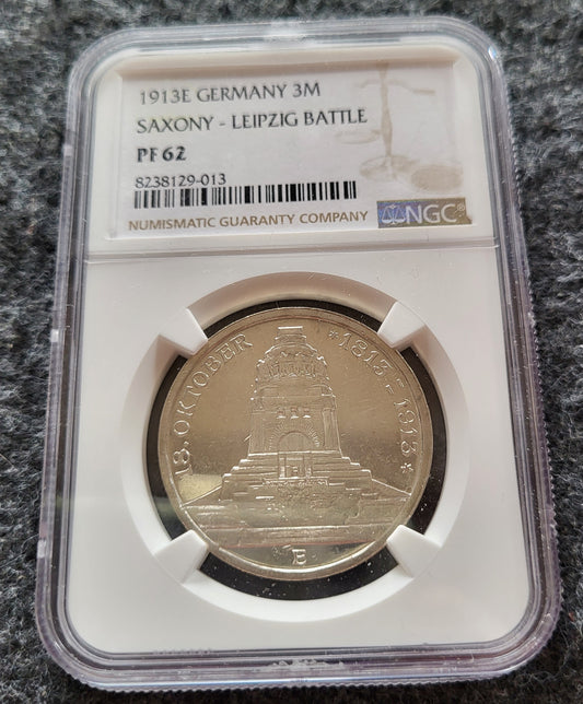 3 Mark Kaiserreich Sachsen 1913 NGC zertifiziert PF 62 PP