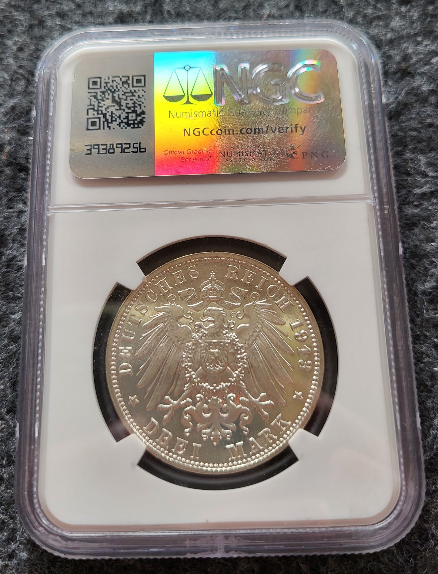 3 Mark Kaiserreich Sachsen 1913 NGC zertifiziert PF 62 PP