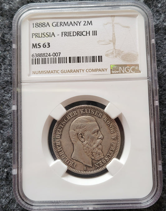 2 Mark Preußen 1888 Friedrich III NGC zertifiziert MS 63