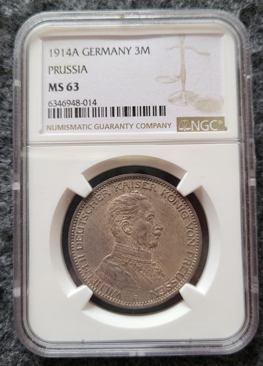 3 Mark Preußen 1914 NGC zertifiziert MS 63