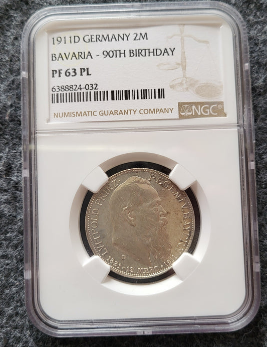 2 Mark Bayern 1911 NGC zertifiziert PF 63 Polierte Platte