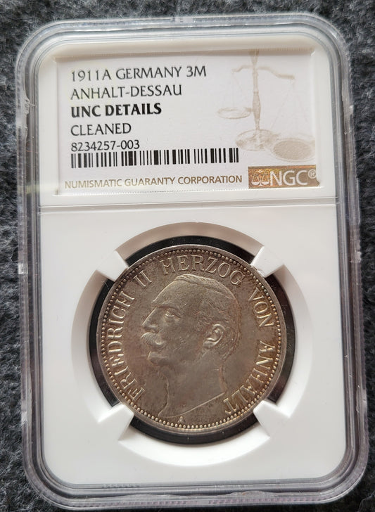 3 Mark Anhalt 1911 NGC zertifiziert MS gereinigt