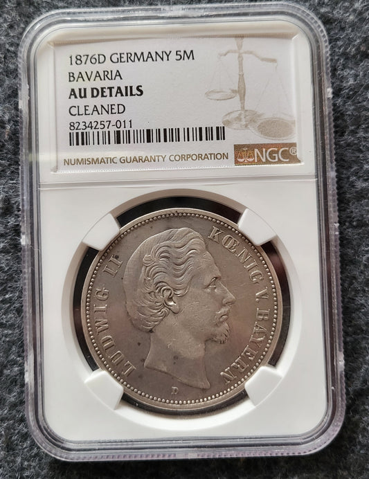 5 Mark Bayern 1876 NGC zertifiziert AU gereinigt