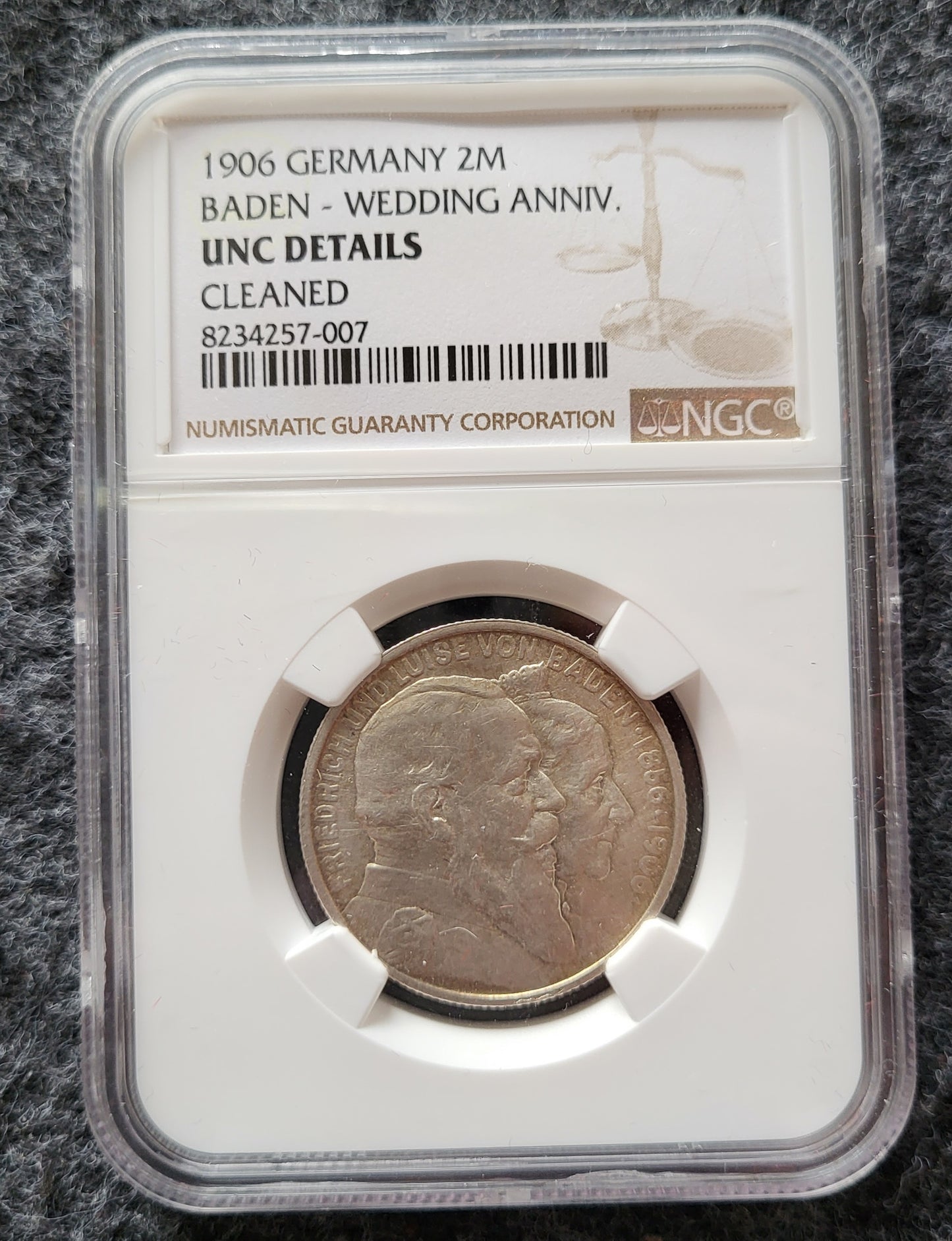 2 Mark Baden 1906 Hochzeit NGC zertifiziert MS gereinigt