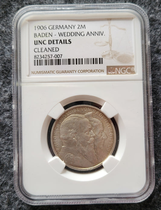 2 Mark Baden 1906 Hochzeit NGC zertifiziert MS gereinigt