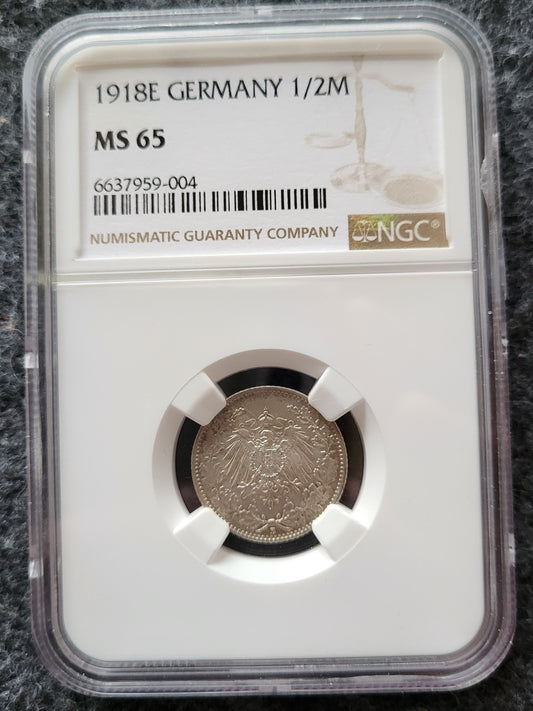 1/2 Mark Kaiserreich 1918E NGC MS 65