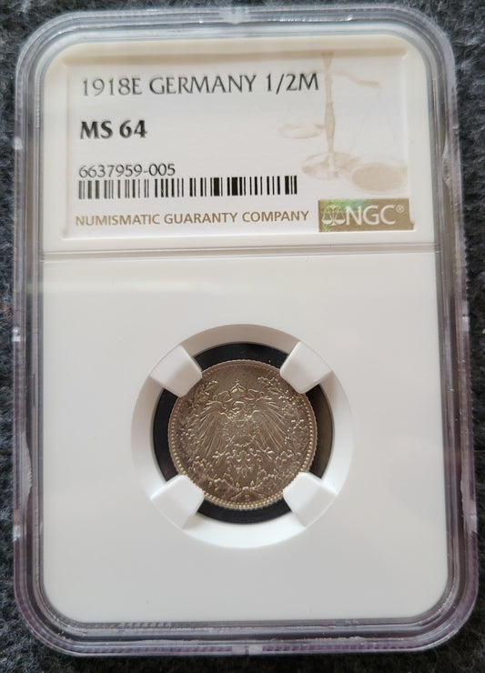 1/2 Mark Kaiserreich 1918E NGC MS 64