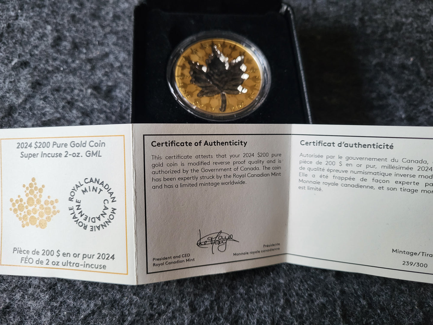 2oz Gold Maple Leaf Super Incuse 2024