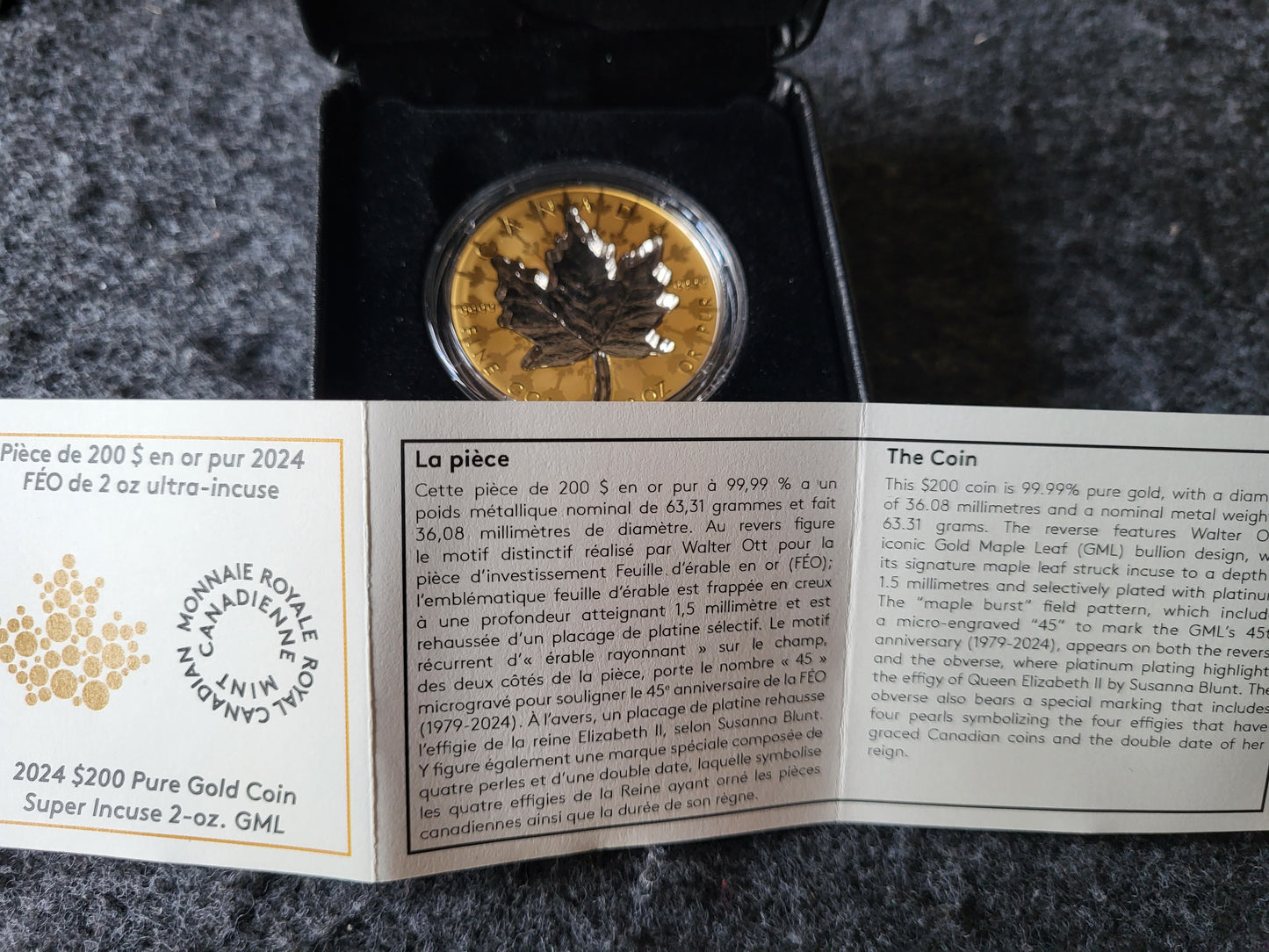 2oz Gold Maple Leaf Super Incuse 2024