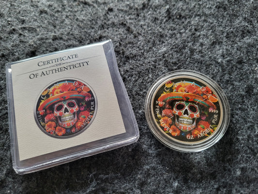1oz Silber Mexican Dia de los Muertos coloriert