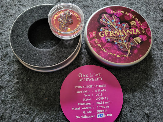 1oz Silber Oak Leaf Germania Mint Juwelen Insert Pink