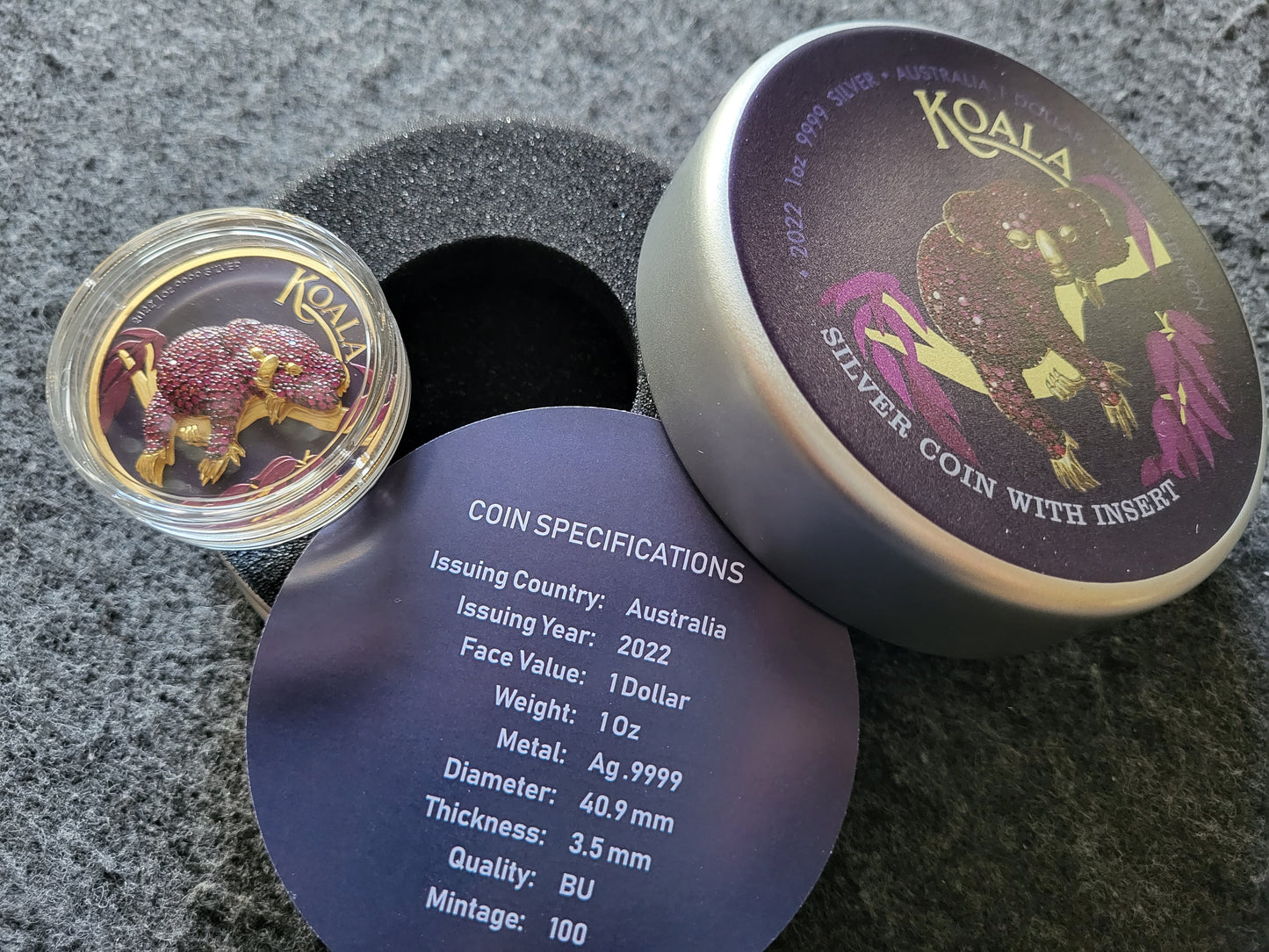 1oz Silber Koala 2022 mit Juwelen Insert