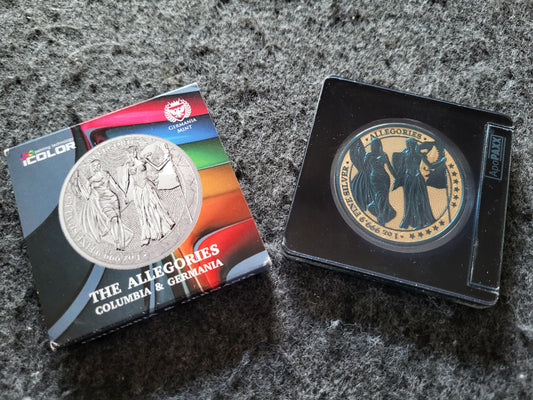 1oz Silber Allegories Columbia und Germania 2019 Erstausgabe Coloriert
