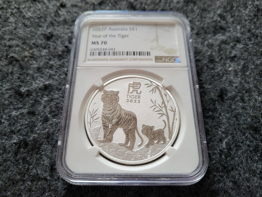 1oz Silber Lunar III Tiger 2022 NGC zertifiziert MS 70