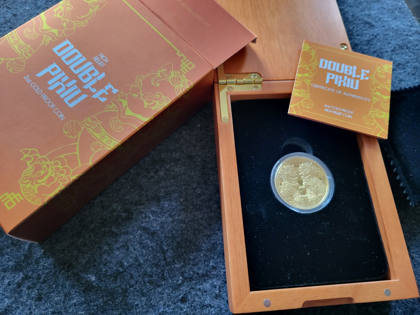 2oz Gold Chinese Myths and Legends Double Pixiu PP High Relief 2020
