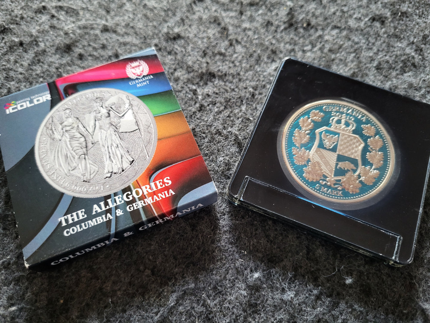 1oz Silber Allegories Germania und Columbia 2019 Erstausgabe Coloriert