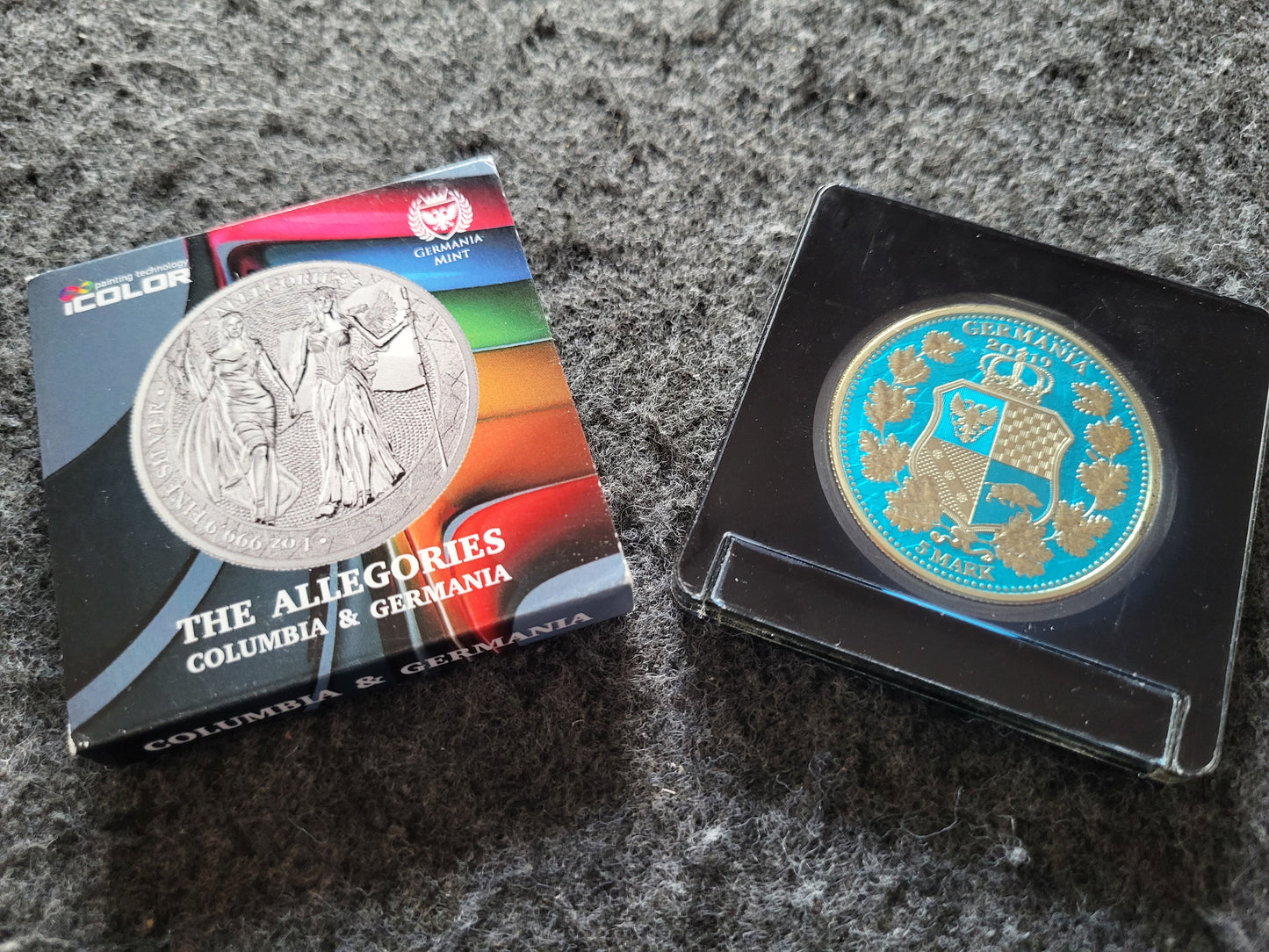 1oz Silber Allegories Columbia und Germania 2019 Erstausgabe Coloriert