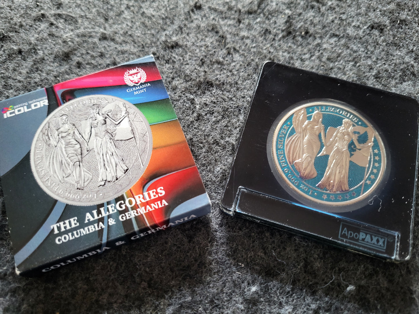1oz Silber Allegories Germania und Columbia 2019 Erstausgabe Coloriert