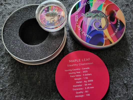 1oz Silber Maple Leaf 2025 Chamäleon mit Juwelen insert