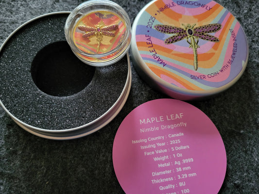 1oz Silber Maple Leaf 2025 Libelle mit Juwelen insert