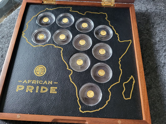 Set 11x 0,5g 999,9er Gold "Prode of Africa" Tiermotive in Holzbox