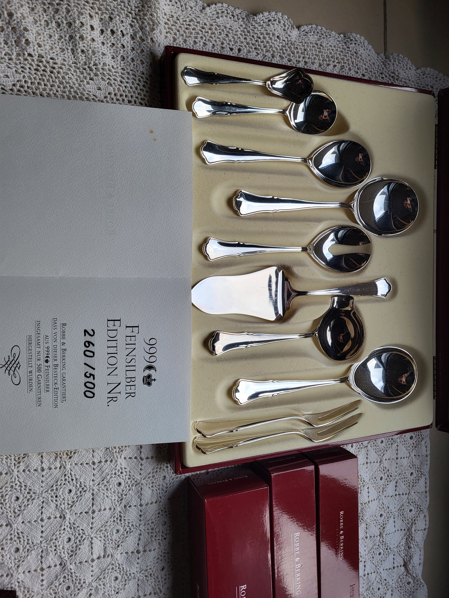 Silberbesteck Robbe & Berking 999er Feinsilber, 40 Teile, original Verpackung, über 2.400g