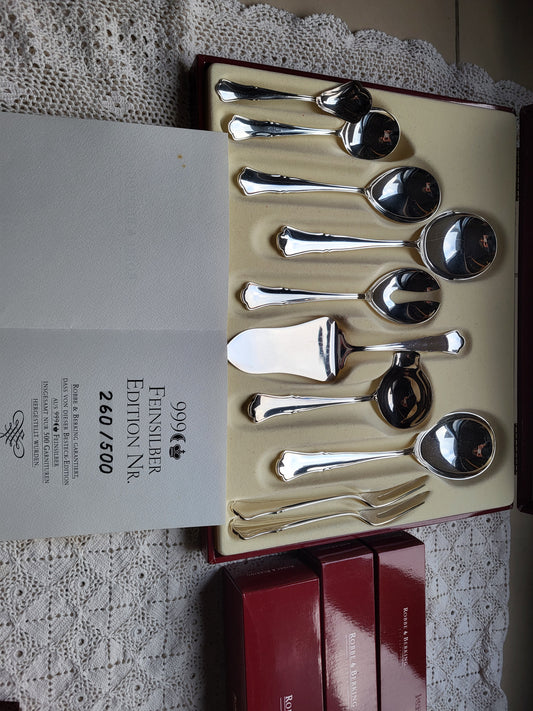 Silberbesteck Robbe & Berking 999er Feinsilber, 40 Teile, original Verpackung, über 2.400g