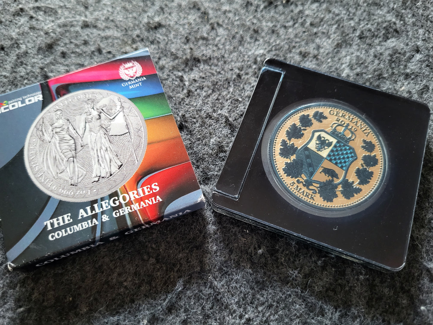 1oz Silber Allegories Columbia und Germania 2019 Erstausgabe Coloriert