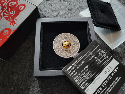 1oz Silber Lunar III Maus 2020 Antik Finish Rotating Charm