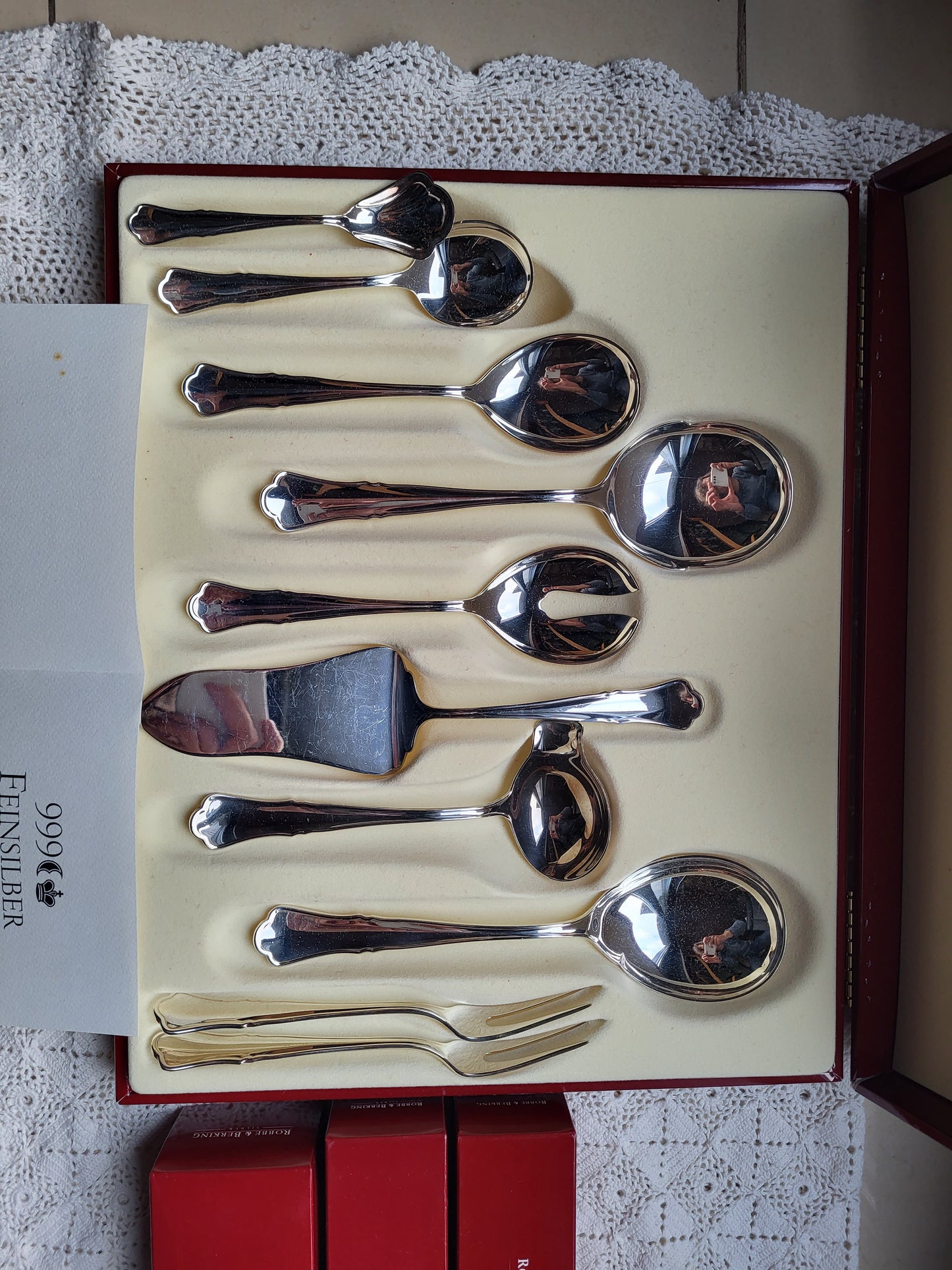 Silberbesteck Robbe & Berking 999er Feinsilber, 40 Teile, original Verpackung, über 2.400g