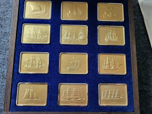 Set 12x 30g Silberbarren Berühmte Segelschiffe 24kt vergoldet